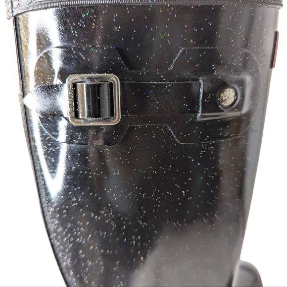Hunter Girls Original Tall Rain Boots Starcloud Glitter Black Big Kids Size 5 - Picture 4 of 9
